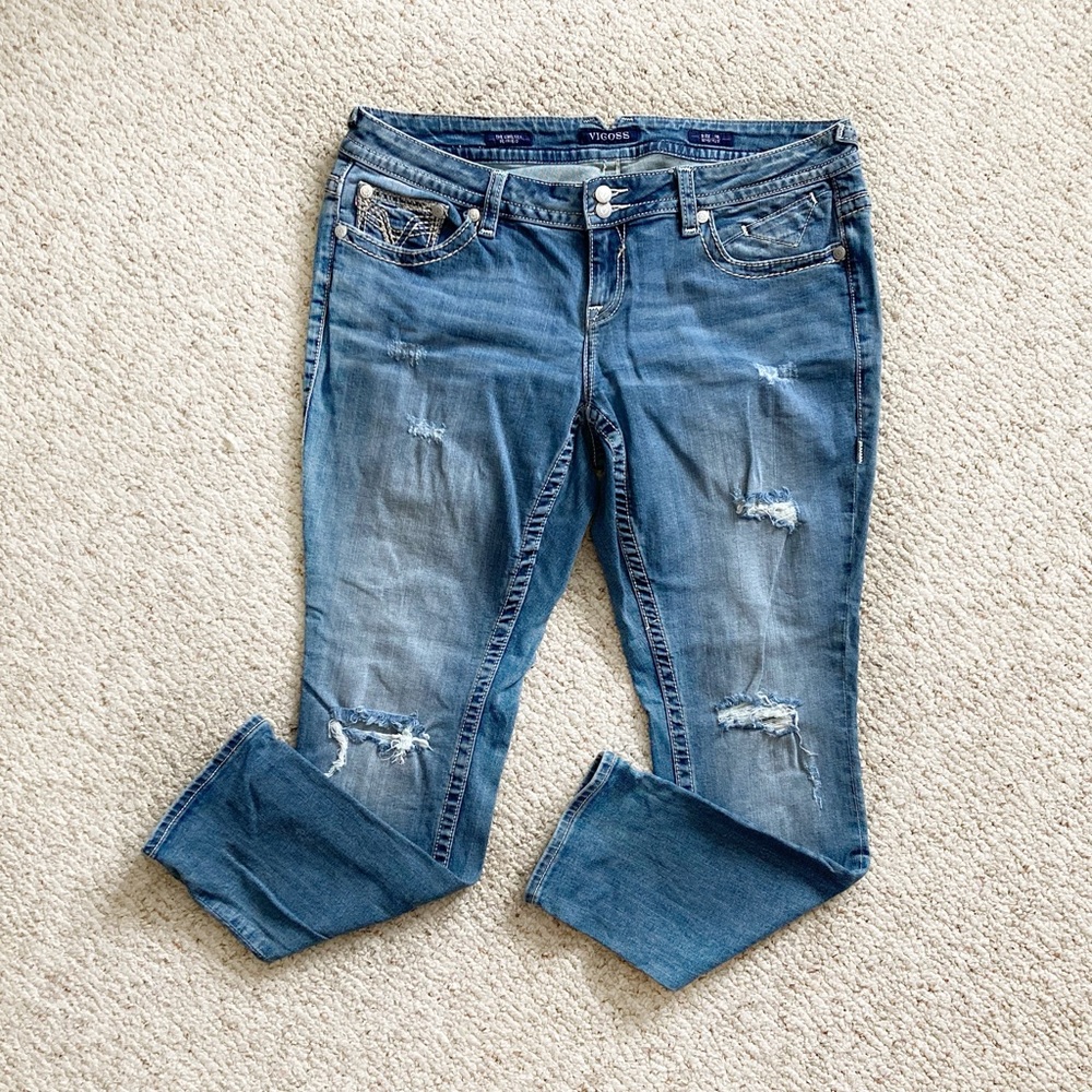 Women’s Vigoss Plus Size The Chelsea Boyfriend Distressed Jeans, Size 18w, EUC